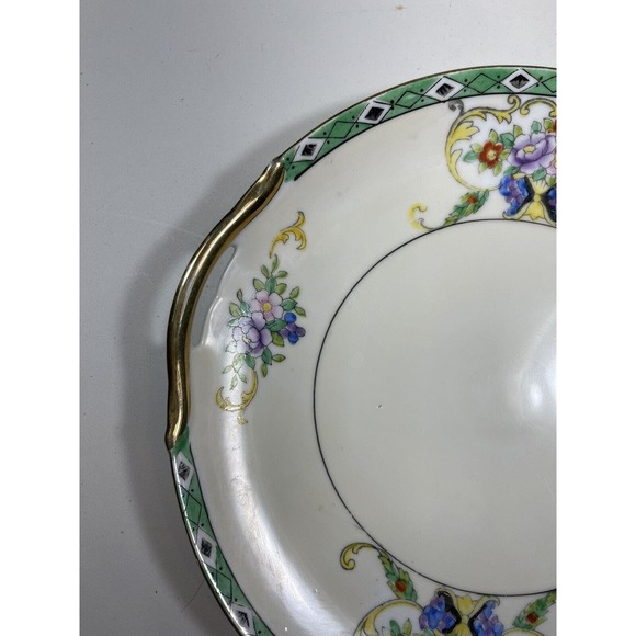 1920s NORITAKE M In Wreath Round Cake Serving Plate W/ Gilded Handles Flowers - Picture 4 of 9